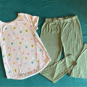 Heart Print Top and Green Pants Set